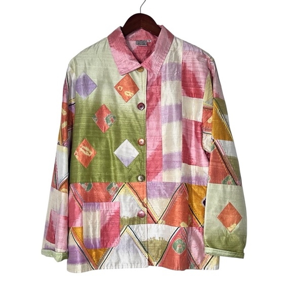 PARSLEY & SAGE Pastel Abstract Art-to-Wear Silk Sheen Blazer Jacket Size 1X - Picture 2 of 16